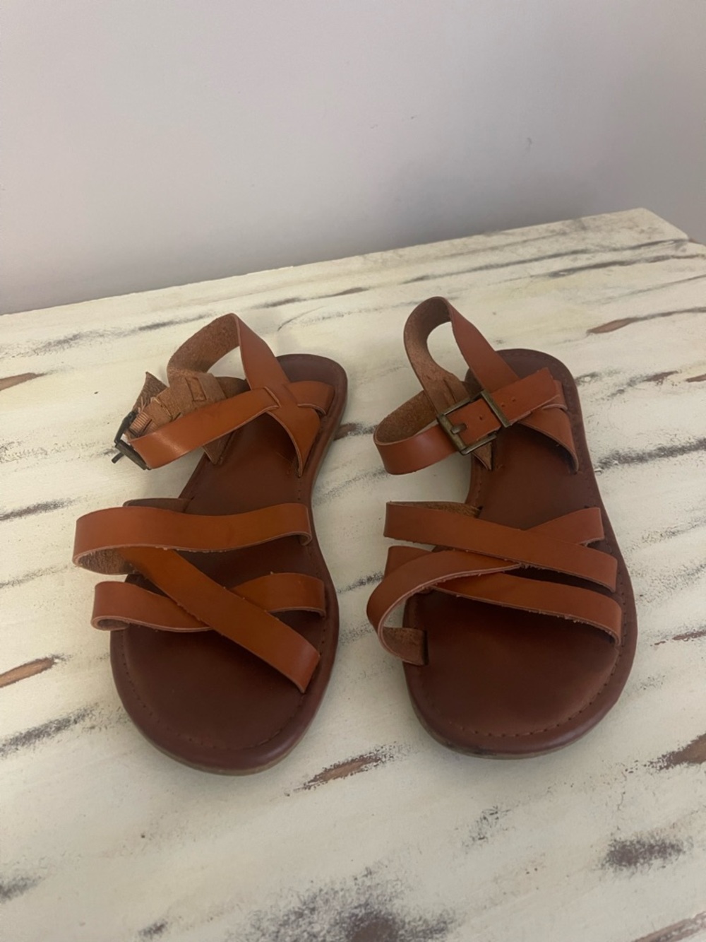 MIA Brown Leather Strappy Buckle Sandals